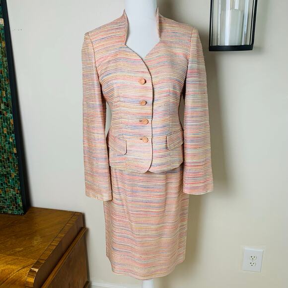 Vintage Bergamo By Ebi Size 4 2-Piece Suit Skirt w/ Blazer Jacket Tweed Striped - Picture 2 of 11